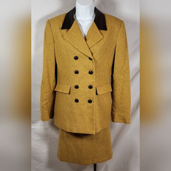 Petite Sophisticate Dresses & Skirts - Vintage PETITE SOPHISTICATE Yellow Wool Blend Tweed Skirt Suit - Size 8